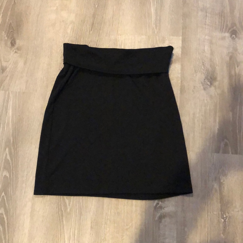 Black knit mini with fold over waist